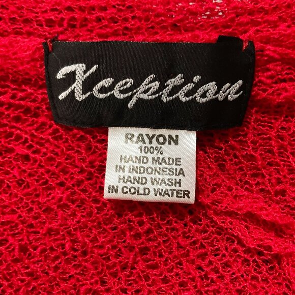 XCEPTION Red crochet open front cardigan ~ LARGE XL 1X 2X lettuce hem sweater - Picture 2 of 10